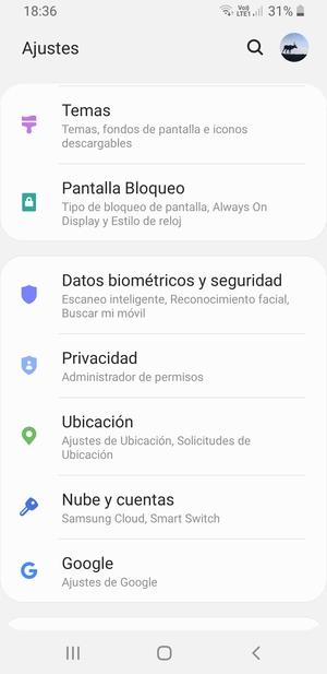 Desplácese y seleccione Datos biométricos y seguridad