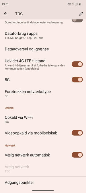 For at skifte netværk, hvis der opstår netværksproblemer, slå Vælg netværk automatisk fra