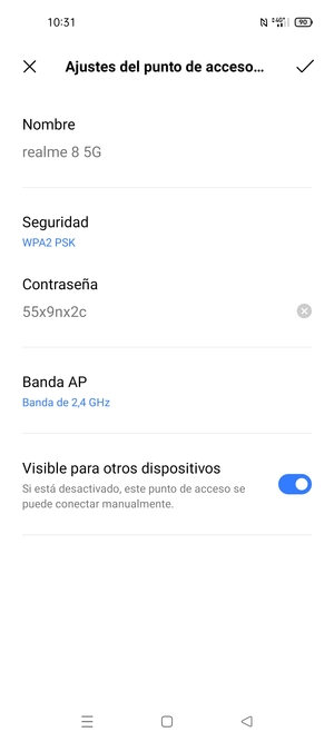 Introduzca una contraseña de punto de acceso Wi-Fi de al menos 8 caracteres y seleccione Aceptar