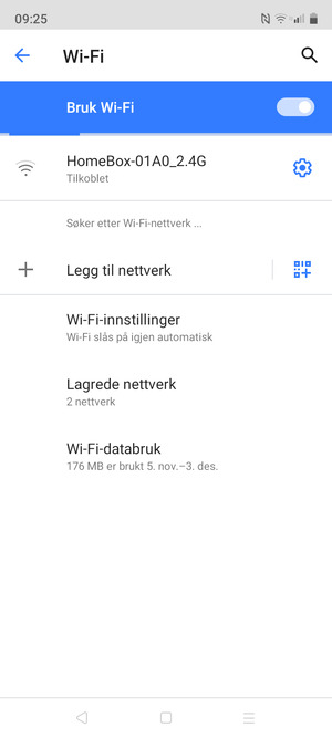 Du er nå koblet til Wi-Fi-nettverket