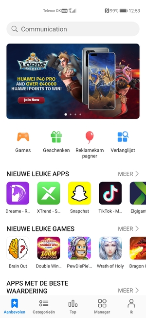 Selecteer de zoekbalk