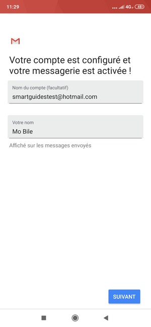 Donnez un nom à votre compte et saisissez votre nom. Sélectionnez SUIVANT