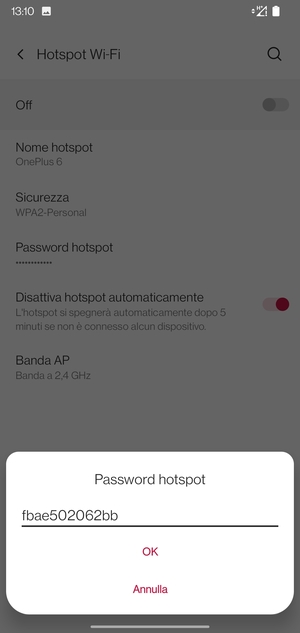 Inserisci una password dell'hotspot Wi-Fi di almeno 8 caratteri e seleziona OK