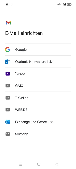 Wählen Sie Google