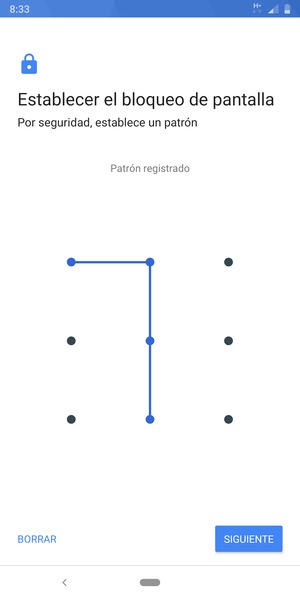 Dibuje un patrón de desbloqueo y seleccione SIGUIENTE
