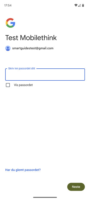 Skriv inn passord og velg Neste