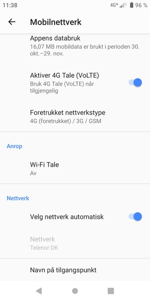 Slå av Velg nettverk automatisk
