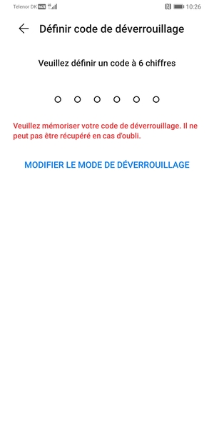 Sélectionnez MODIFIER LE MODE DE DÉVERROUILLAGE
