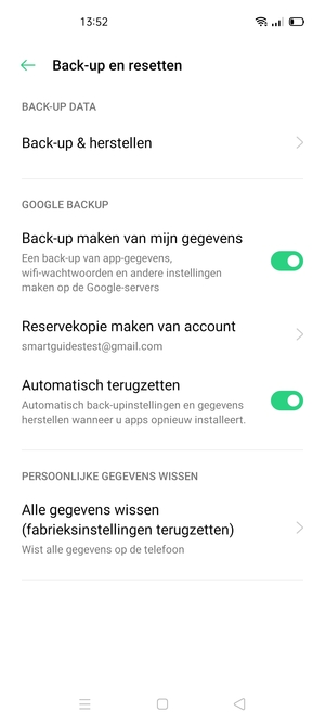 Selecteer Reservekopie maken van account