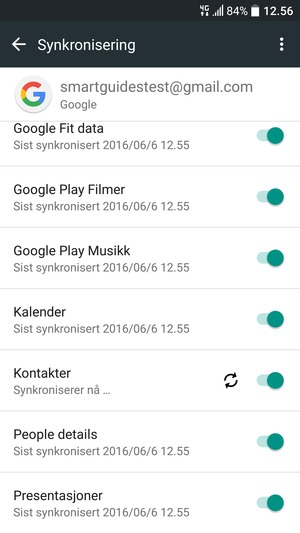 Dine kontakter fra Google vil synkroniseres til smarttelefonen din.