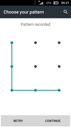 Draw an unlock pattern and select CONTINUE