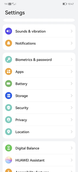 Scroll to and select Security