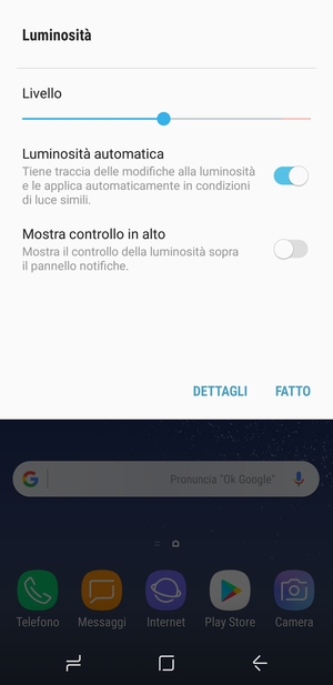 Attiva Luminosità automatica e seleziona FATTO