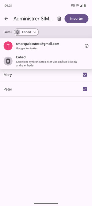Vælg din Google konto