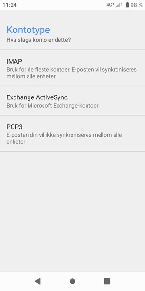 Velg IMAP eller POP3