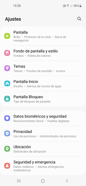 Desplácese y seleccione Datos biométricos y seguridad