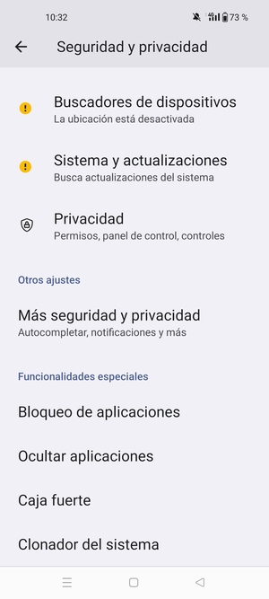Desplácese y seleccione Más seguridad y privacidad