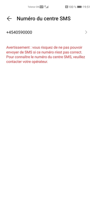 Sélectionnez Numéro de centre SMS