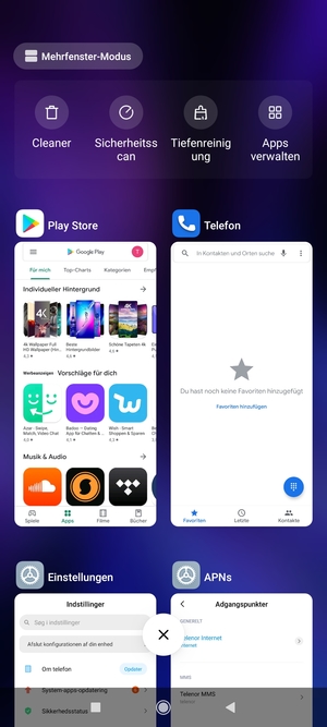 Wählen Sie das Symbol Löschen, um alle laufende Apps zu schließen