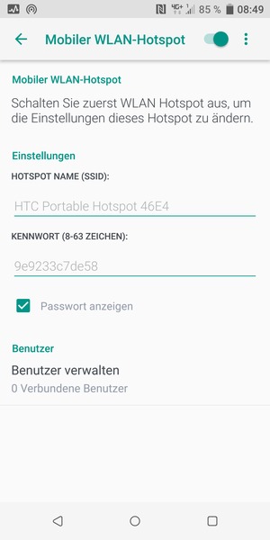 Ihr Handy ist jetzt für die Verwendung als Modem eingerichtet