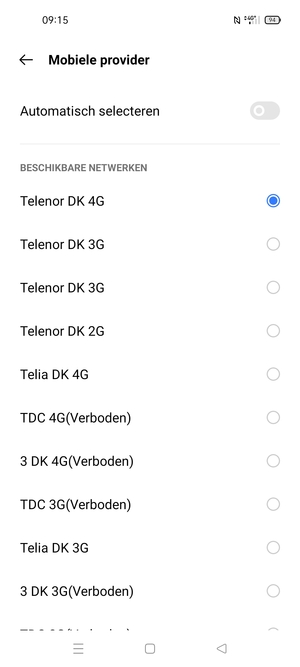 Selecteer een netwerkoperator uit de lijst