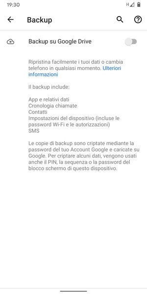 Attiva Backup su Google Drive