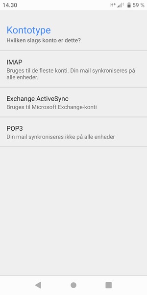 Vælg IMAP eller POP3