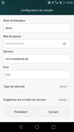 Saisissez votre Nom d'utilisateur et l'adresse du serveur entrant. Sélectionnez Suivant