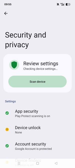 To activate your screen lock, go to the Security and privacy menu and select Device unlock