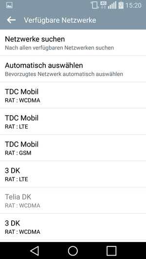 Wählen Sie einen Netzbetreiber von der Liste