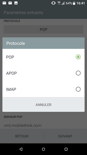 Sélectionnez POP ou IMAP