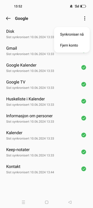 Velg Synkroniser nå
