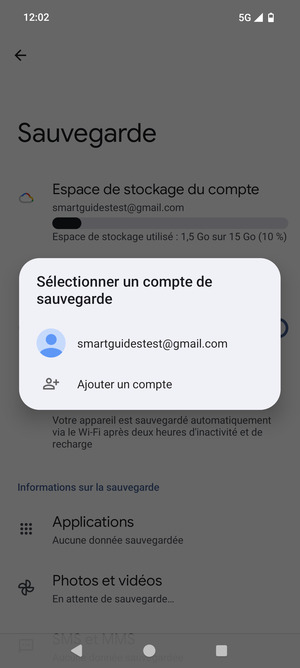 Sélectionnez votre compte de sauvegarde