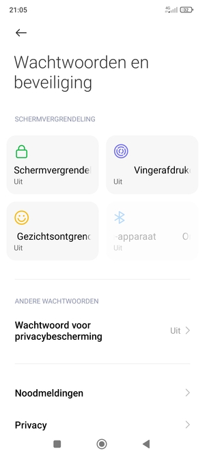 Om uw schermvergrendeling te activeren, keer terug naar het Wachtwoorden en beveiliging-menu en selecteer Schermvergrendeling