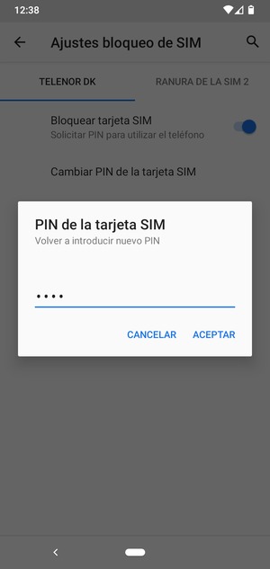 Confirme su nuevo PIN de tarjeta SIM y seleccione ACEPTAR