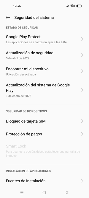 Seleccione  Bloqueo de tarjeta SIM