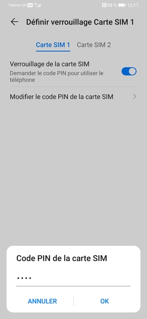 Veuillez confirmer votre nouveau code PIN de la carte SIM et sélectionner OK