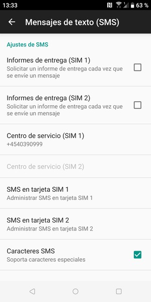 Seleccione Centro de servicio (SMS)