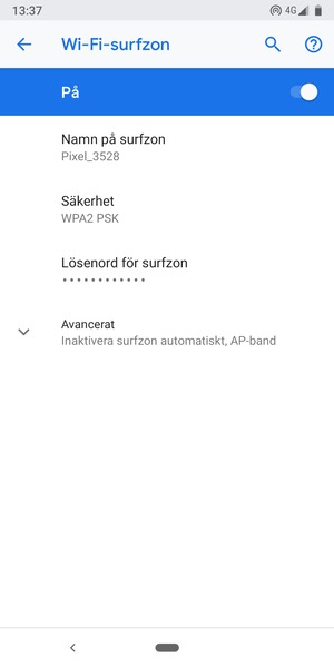 Din telefon har nu ställts in för att kunna användas som ett modem