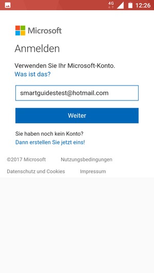 Geben Sie Ihre Hotmail Adresse ein und wählen Sie Weiter