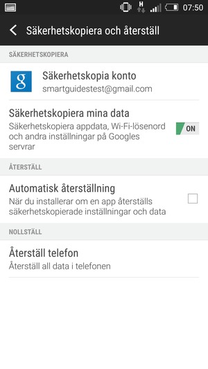 Välj Säkerhetskopia konto