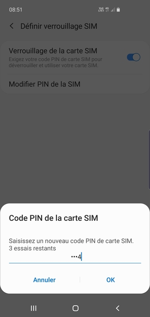 Saisissez votre Nouveau code PIN de carte SIM et sélectionnez OK
