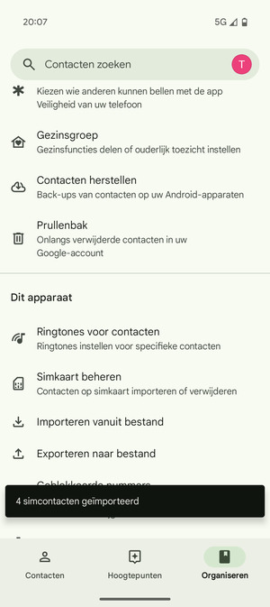 Uw contactpersonen worden opgeslagen naar uw Google-account en naar uw telefoon de volgende keer dat Google gesynchroniseerd wordt.