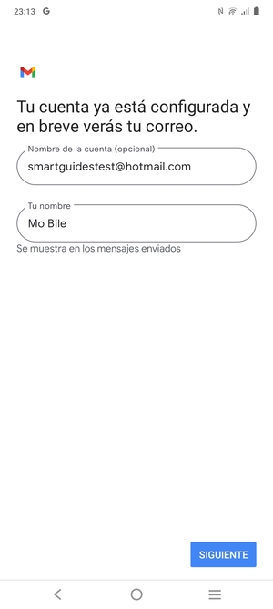 Déle a su cuenta un nombre y escriba su nombre. Seleccione SIGUIENTE