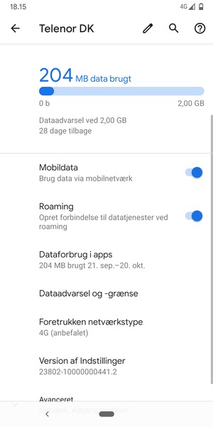 Slå Roaming til eller fra