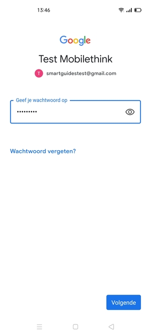 Voer uw wachtwoord in en selecteer Volgende