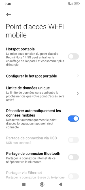 Sélectionnez Configurer le hotspot portable