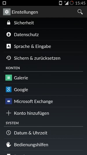 Scrollen Sie und wählen Sie Google