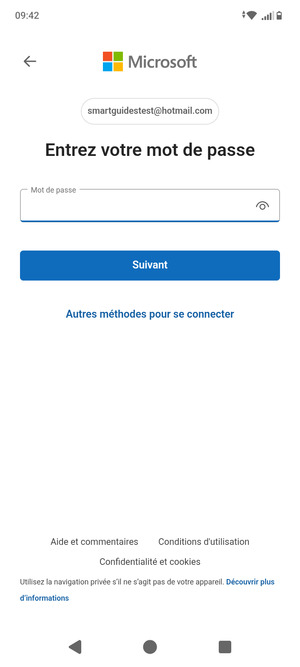 Saisissez votre mot de passe et sélectionnez Suivant