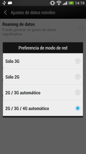Seleccione 2G / 3G / 4G automático habilitar 4G